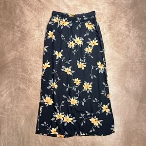 Vintage 90s Kathie Lee Floral Maxi Skirt Black Yellow Peasant Fairy Whimsigoth